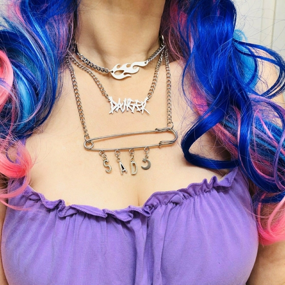 Unisex Flames 🔥 Curb Chain Necklace Choker Punk Rock Y2K style 20” Men Women - Picture 4 of 4